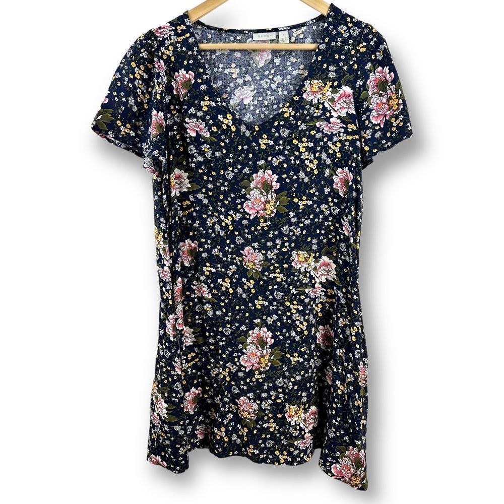 Hinge‎ black with floral print loose fit dress size S
